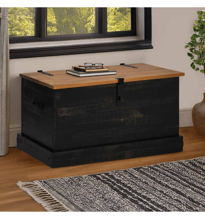 Coffre de rangement HALDEN noir 91x48x47 cm bois massif pin | Mobilier & Déco