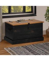 Coffre de rangement HALDEN noir 91x48x47 cm bois massif pin | Mobilier & Déco