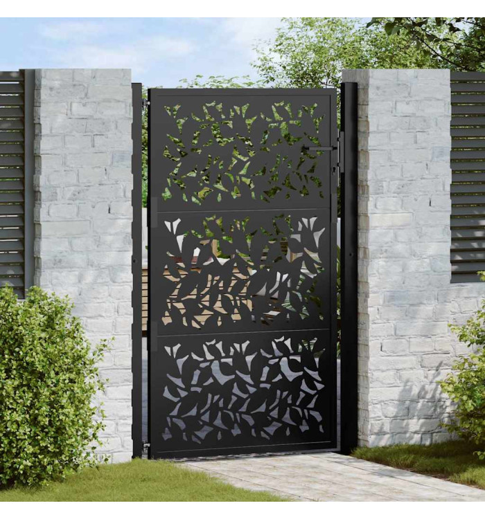 Portail de jardin noir 105x155 cm acier conception de feuilles | Mobilier & Déco
