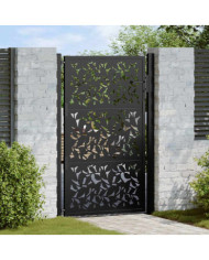 Portail de jardin noir 105x155 cm acier conception de feuilles | Mobilier & Déco