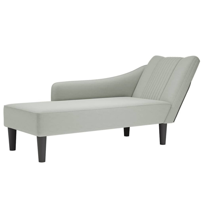 Fauteuil long avec accoudoir droit gris clair velours | Mobilier & Déco