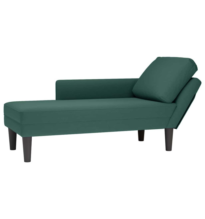 Fauteuil long et coussin et accoudoir droit vert foncé velours | Mobilier & Déco