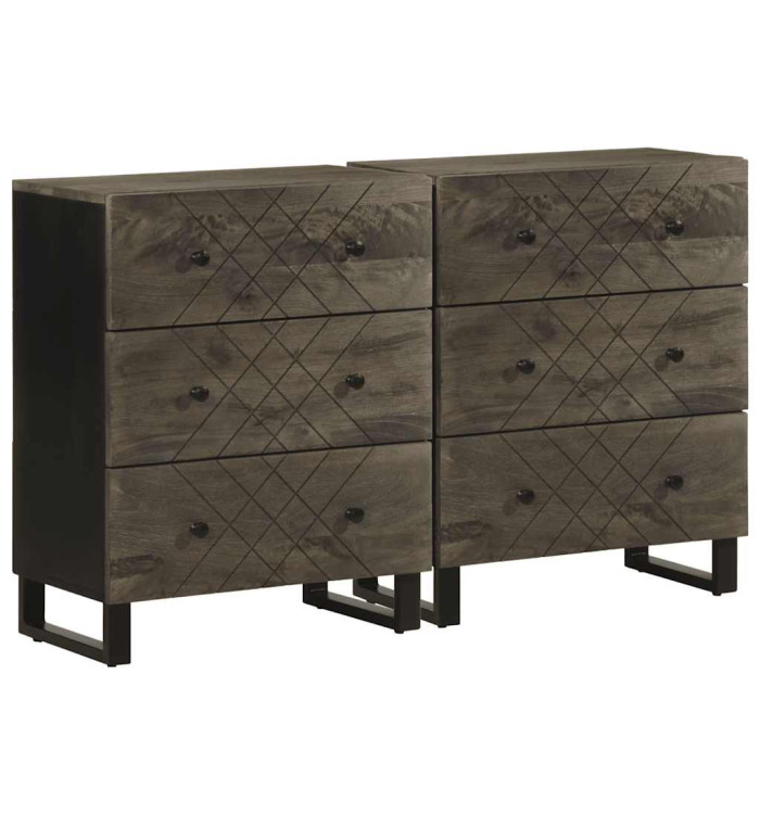 Buffets 2 pcs noir 60x33x75 cm bois massif de manguier | Mobilier & Déco