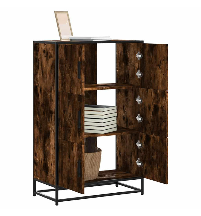 Buffet haut chêne fumé 68x35x106,5 cm bois d'ingénierie métal | Mobilier & Déco