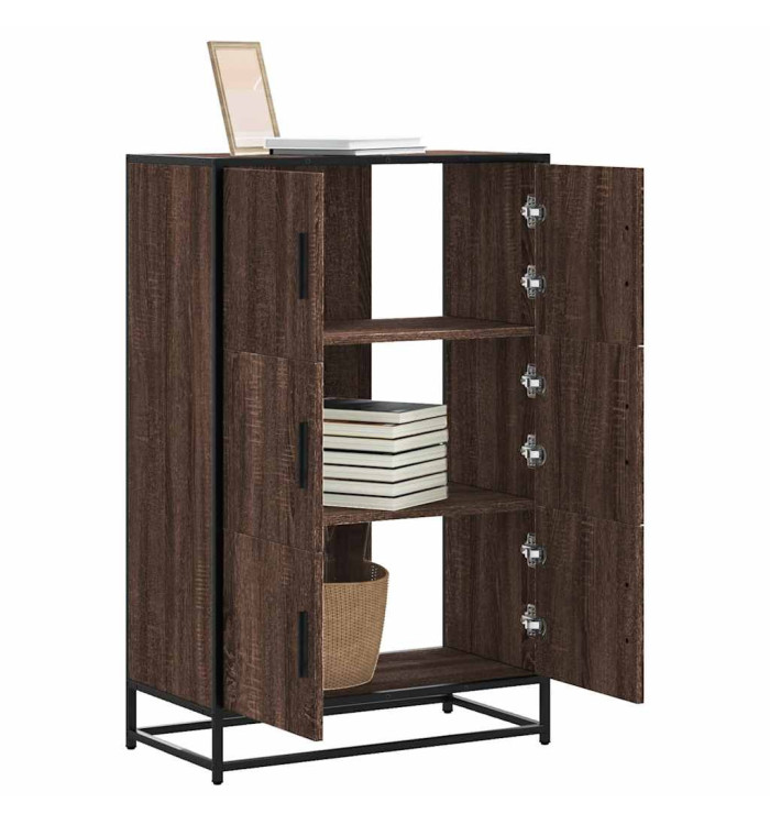 Buffet haut chêne marron 68x35x106,5 cm bois ingénierie métal | Mobilier & Déco