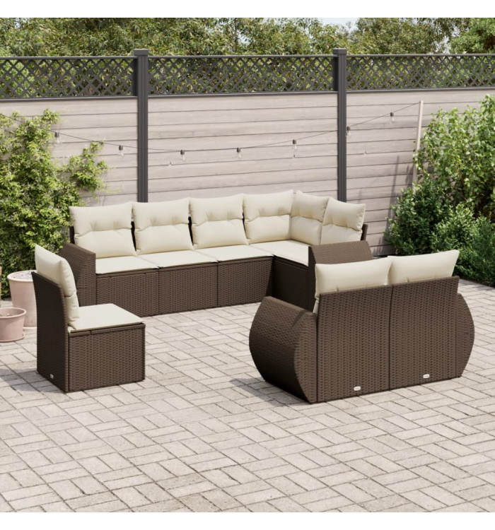 Salon de jardin 8 pcs avec coussins marron résine tressée | Mobilier & Déco