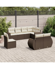 Salon de jardin 8 pcs avec coussins marron résine tressée | Mobilier & Déco