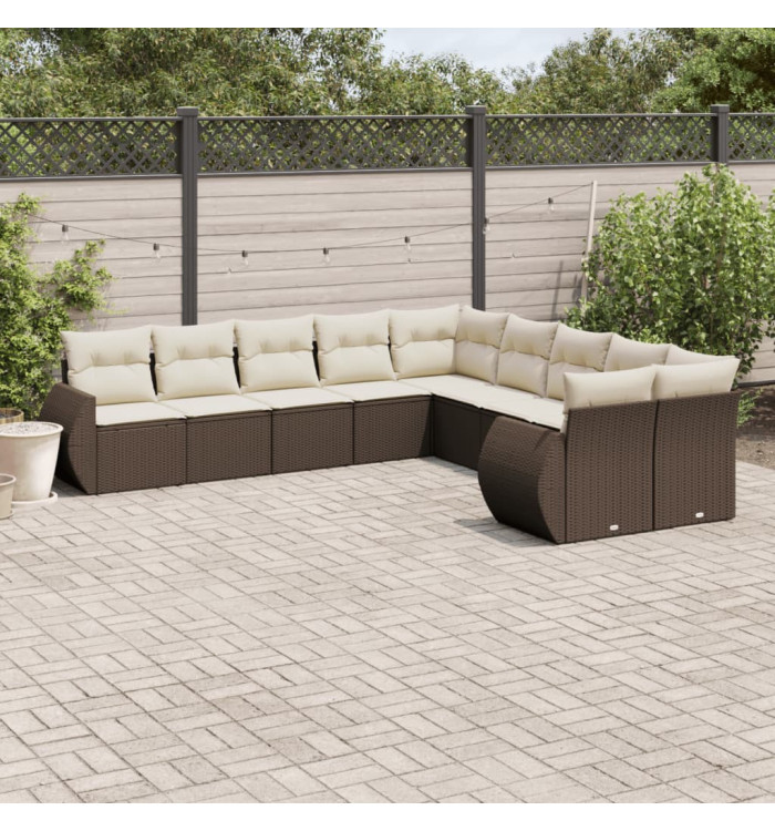 Salon de jardin 10 pcs avec coussins marron résine tressée | Mobilier & Déco