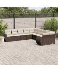 Salon de jardin 10 pcs avec coussins marron résine tressée | Mobilier & Déco