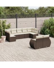 Salon de jardin avec coussins 9 pcs marron résine tressée | Mobilier & Déco