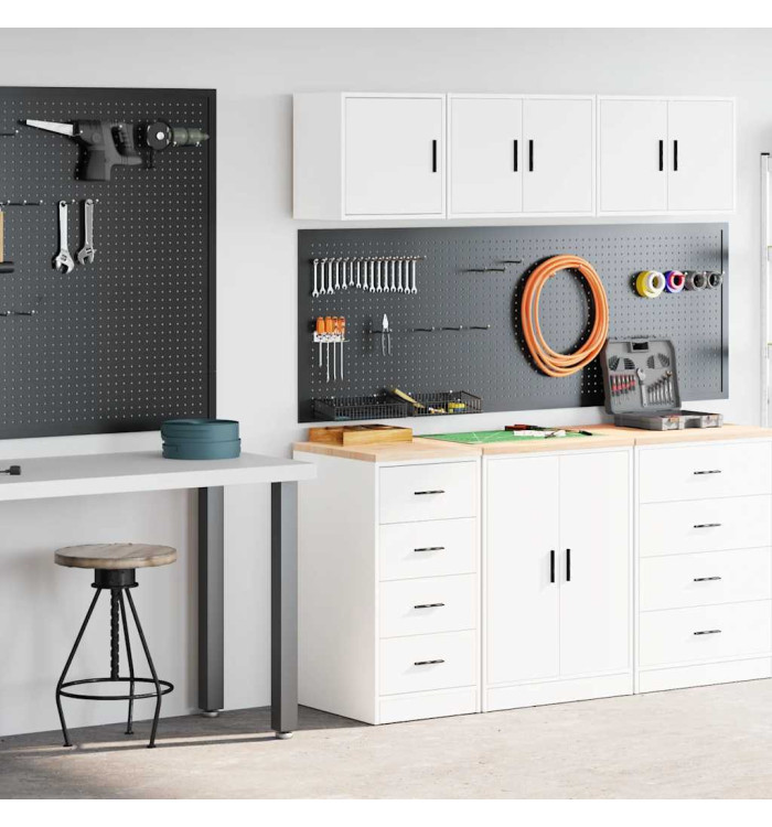 Armoires de garage 2 pcs blanc bois d'ingénierie | Mobilier & Déco