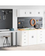 Armoires de garage 2 pcs blanc bois d'ingénierie | Mobilier & Déco