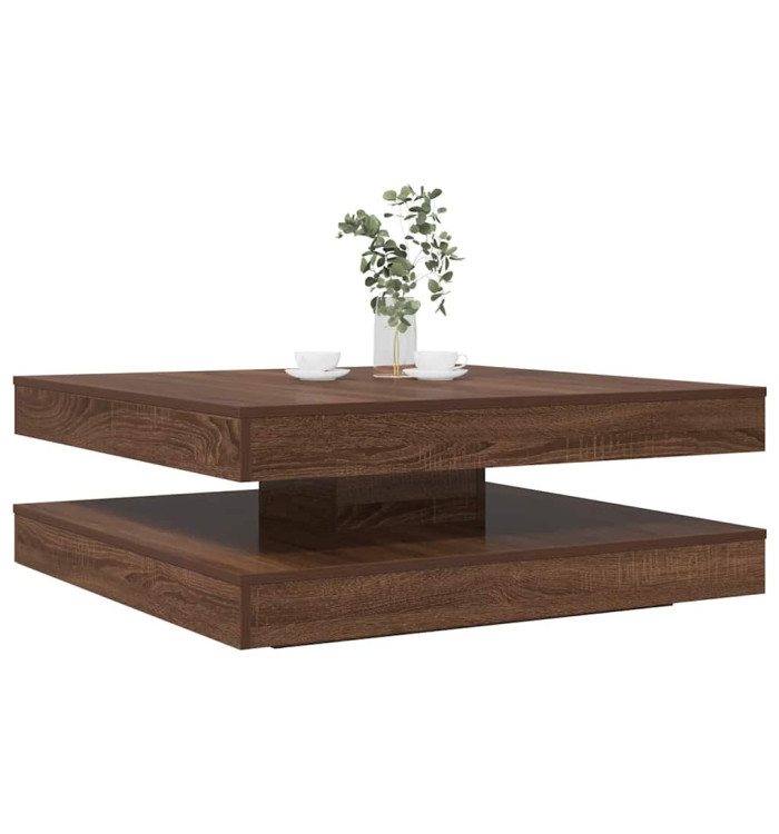 Table basse rotative à 360 degrés chêne marron 90x90x34,5 cm | Mobilier & Déco
