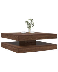 Table basse rotative à 360 degrés chêne marron 90x90x34,5 cm | Mobilier & Déco