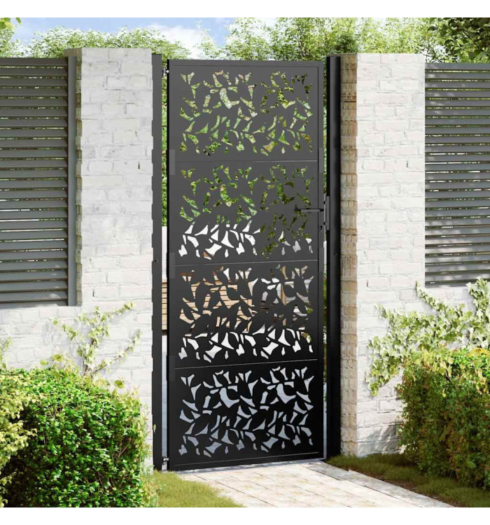 Portail de jardin noir 105x205 cm acier conception de feuilles | Mobilier & Déco