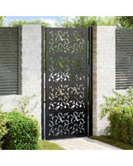 Portail de jardin noir 105x205 cm acier conception de feuilles | Mobilier & Déco
