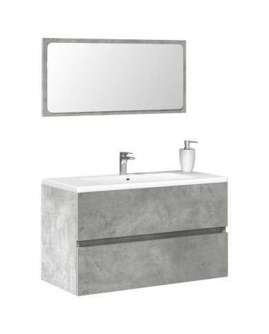 Armoire de bain avec miroir gris béton bois d'ingénierie | Mobilier & Déco