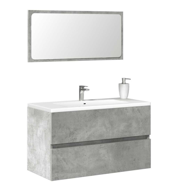 Armoire de bain avec miroir gris béton bois d'ingénierie | Mobilier & Déco