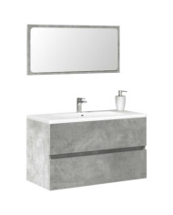 Armoire de bain avec miroir gris béton bois d'ingénierie | Mobilier & Déco