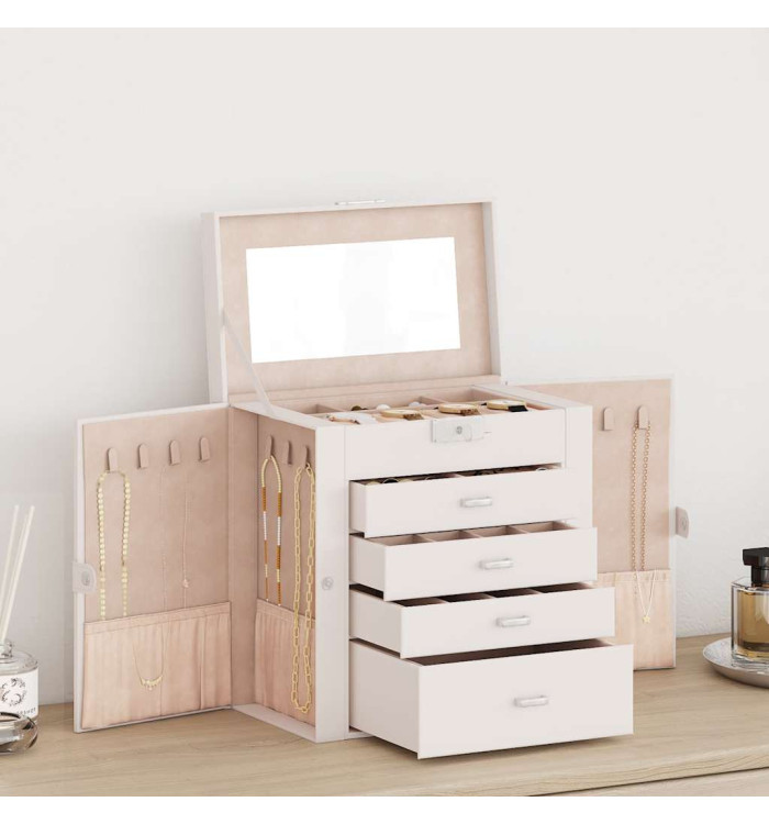 Boîte à bijoux 5 niveaux avec miroir verrouillable blanc | Mobilier & Déco
