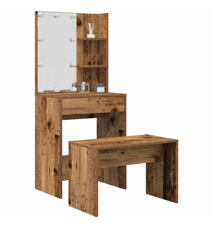 Ensemble de coiffeuse avec LED vieux bois bois d'ingénierie | Mobilier & Déco