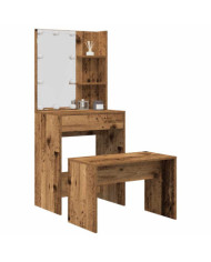 Ensemble de coiffeuse avec LED vieux bois bois d'ingénierie | Mobilier & Déco