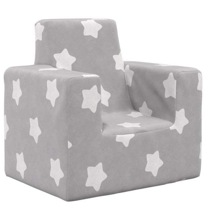 Canapé pour enfants Gris clair avec étoiles Peluche douce | Mobilier & Déco
