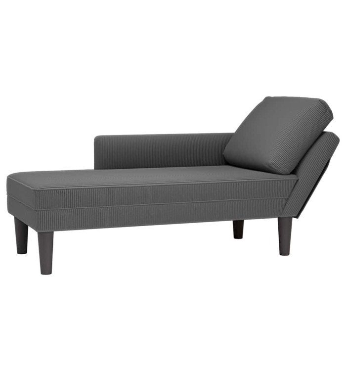 Chaise longue avec coussin gris foncé tissu en velours côtelé | Mobilier & Déco