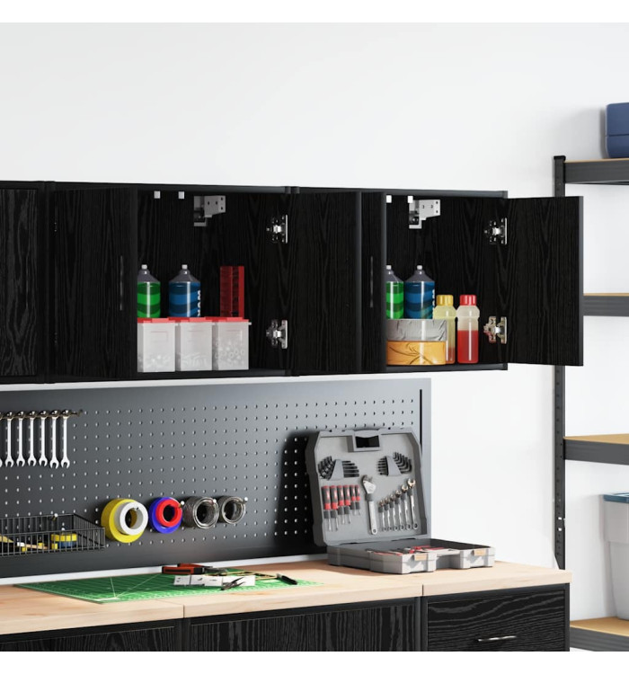 Armoires murales de garage 2 pcs noir bois d'ingénierie | Mobilier & Déco