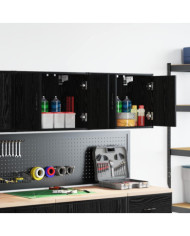 Armoires murales de garage 2 pcs noir bois d'ingénierie | Mobilier & Déco