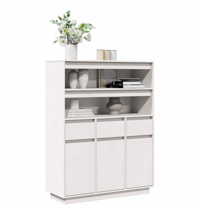 Buffet haut blanc 89x34x116,5 cm bois massif de pin | Mobilier & Déco