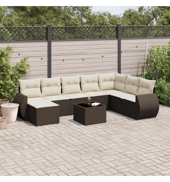 Salon de jardin avec coussins 9 pcs marron résine tressée | Mobilier & Déco