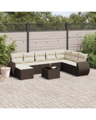 Salon de jardin avec coussins 9 pcs marron résine tressée | Mobilier & Déco