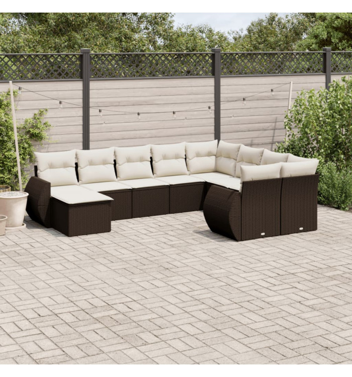 Salon de jardin 10 pcs avec coussins marron résine tressée | Mobilier & Déco