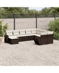 Salon de jardin 10 pcs avec coussins marron résine tressée | Mobilier & Déco