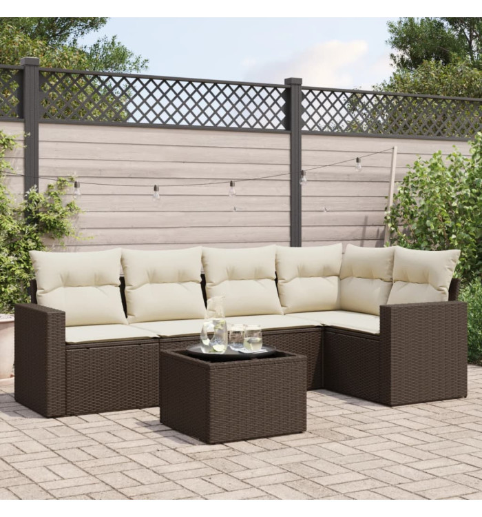 Salon de jardin avec coussins 6 pcs marron résine tressée | Mobilier & Déco