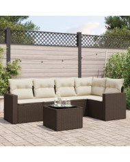 Salon de jardin avec coussins 6 pcs marron résine tressée | Mobilier & Déco