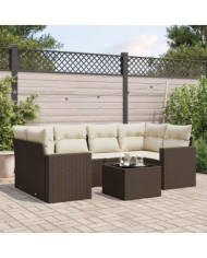 Salon de jardin avec coussins 7 pcs marron résine tressée | Mobilier & Déco