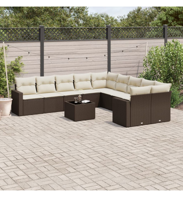 Salon de jardin et coussins 11 pcs marron résine tressée | Mobilier & Déco