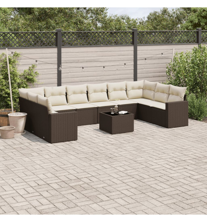 Salon de jardin et coussins 11 pcs marron résine tressée | Mobilier & Déco