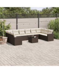 Salon de jardin et coussins 11 pcs marron résine tressée | Mobilier & Déco