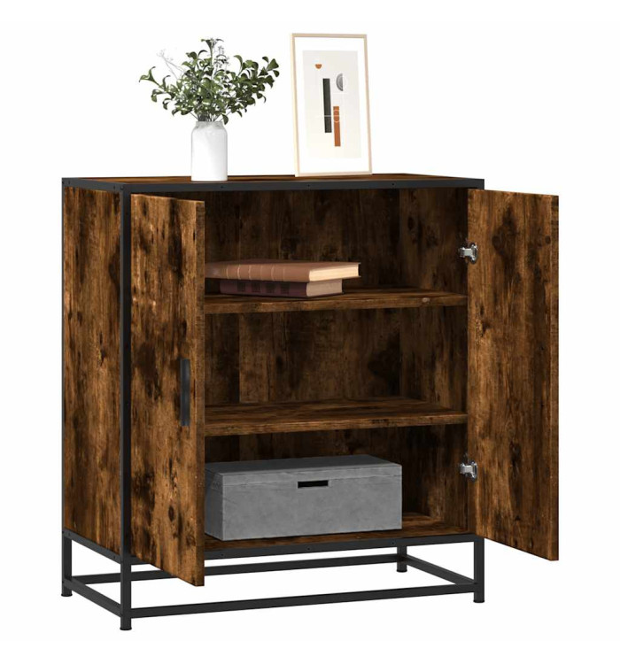 Buffet chêne fumé 68x35x76 cm bois d'ingénierie et métal | Mobilier & Déco