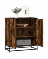 Buffet chêne fumé 68x35x76 cm bois d'ingénierie et métal | Mobilier & Déco