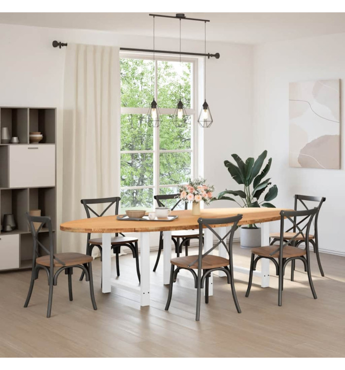 Table à manger marron clair bois de chêne massif ovale | Mobilier & Déco