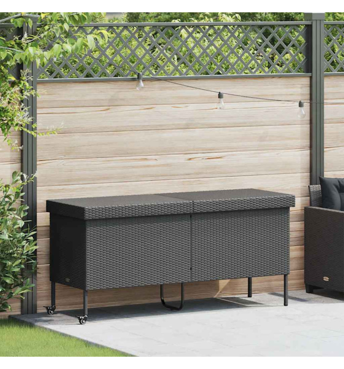 Boîte de rangement de jardin et roues noir résine tressée | Mobilier & Déco