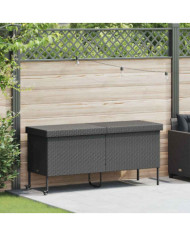Boîte de rangement de jardin et roues noir résine tressée | Mobilier & Déco