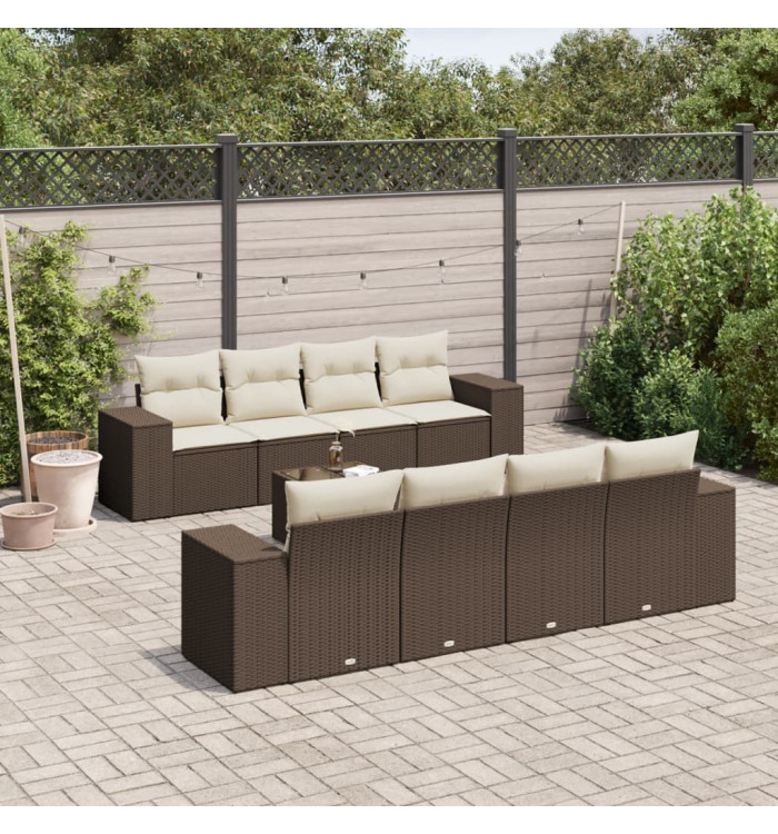 Salon de jardin avec coussins 9 pcs marron résine tressée | Mobilier & Déco