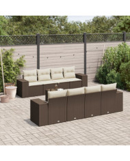 Salon de jardin avec coussins 9 pcs marron résine tressée | Mobilier & Déco