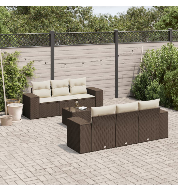 Salon de jardin avec coussins 7 pcs marron résine tressée | Mobilier & Déco
