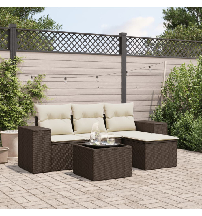 Salon de jardin avec coussins 5 pcs marron résine tressée | Mobilier & Déco